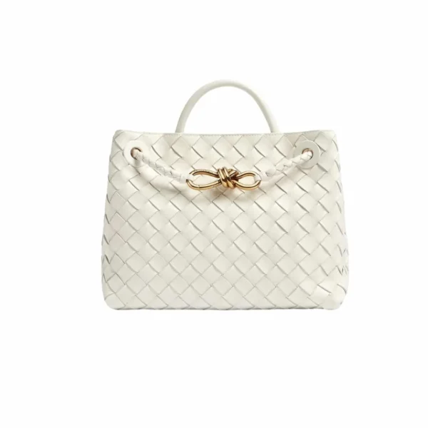 Bottega Veneta Andiamo Intrecciato Leather Top Handle Bag White 33Cm