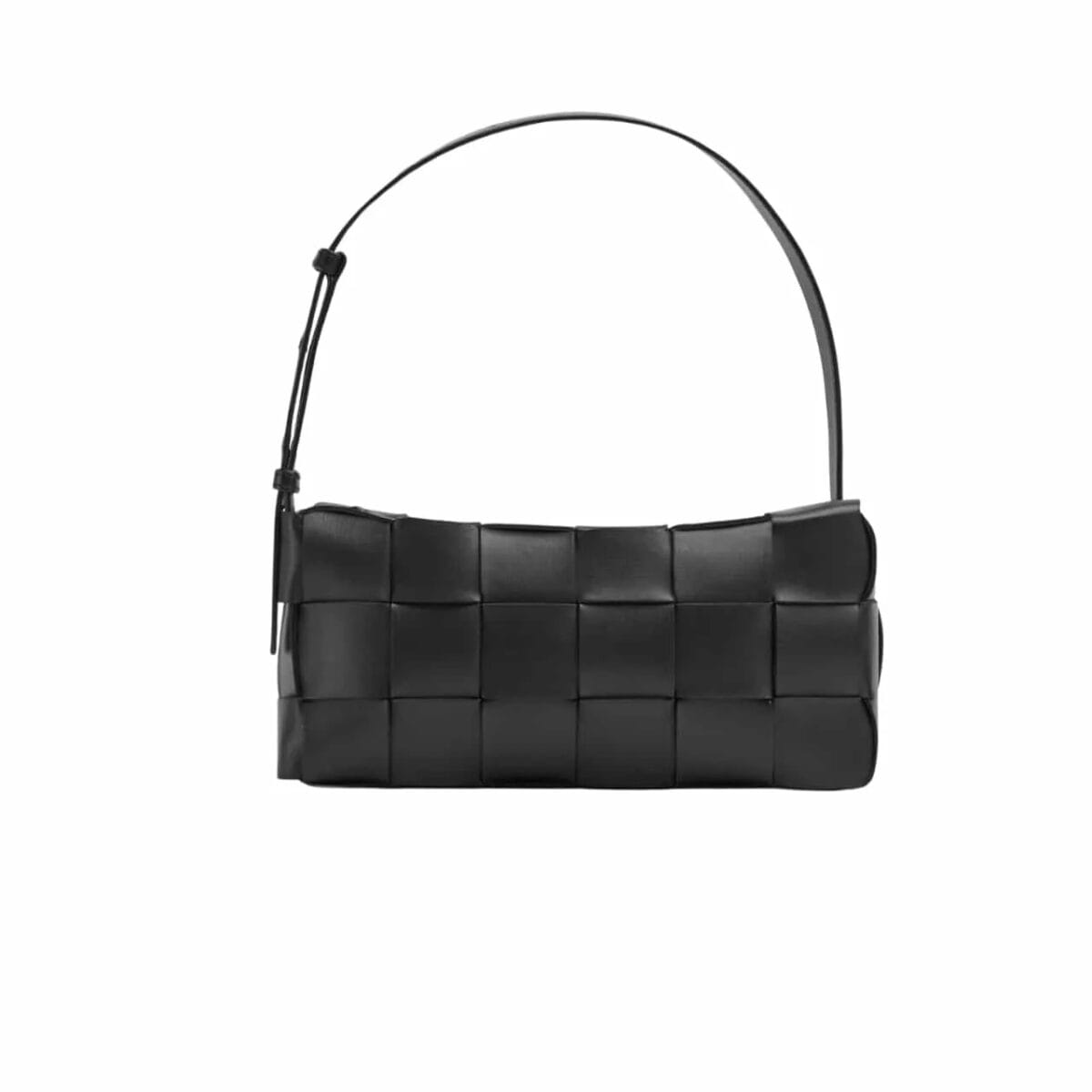Bottega Veneta Brick Cassette Intreccio Leather Shoulder Bag Black 28Cm