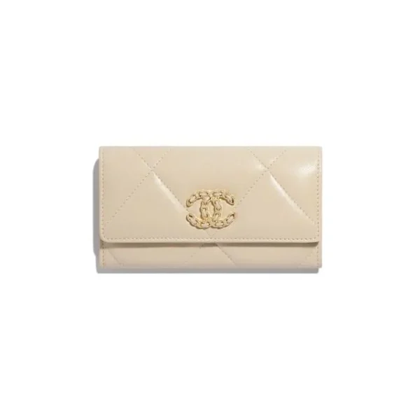 Chanel 19 Long Flap Wallet Cream