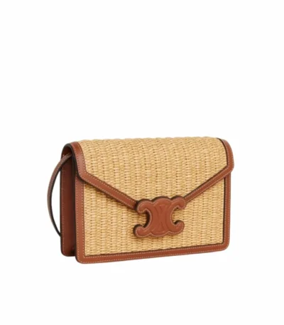 celine wallet on strap cuir triomphe in raffia natural 20cm acg8t