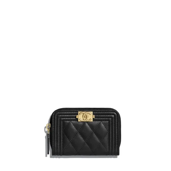 Chanel Boy Zipped Coin Black Gold Purse