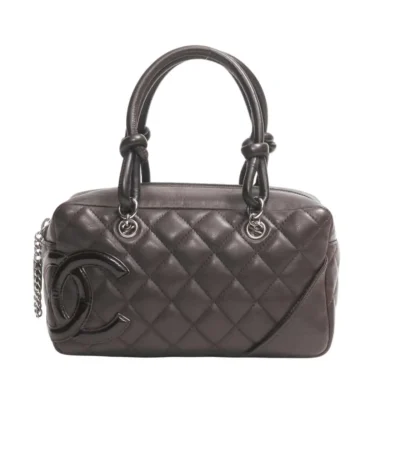 chanel cambon bowler bag quilted leather brown 21cm kworh