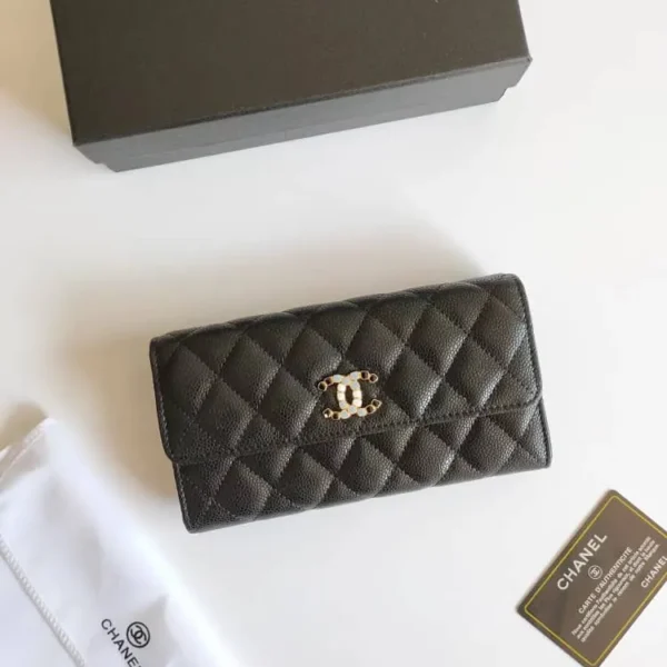 Chanel Cc 19 Quilted Black Leather Wallet