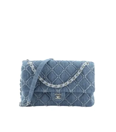 chanel cc chain flap quilted denim jumbo blue 25cm 2y9pa