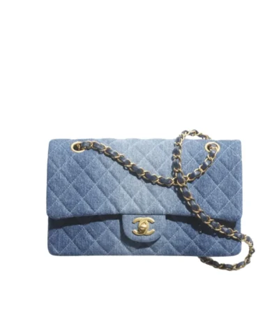 chanel classic handbag washed denim and gold tone metal blue 19cm ejcjf
