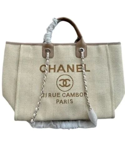 chanel deauville medium canvas beige and brown 38cm e2cpc