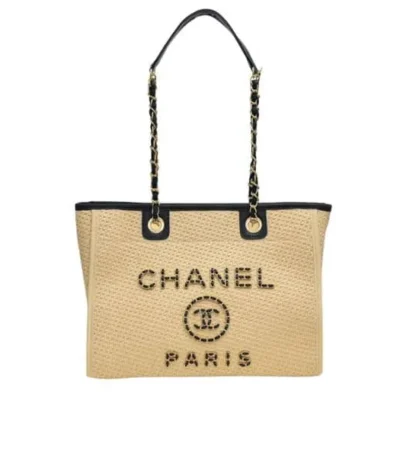 chanel deauville tote straw with chain detail 39cm ttipt