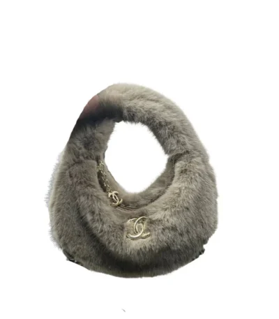 chanel fur hobo bag grey 21cm ne3yu