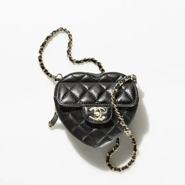 Chanel Heart Clutch With Chain Black