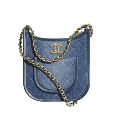 chanel hobo handbag washed denim gold tone metal blue 24cm kc9gk