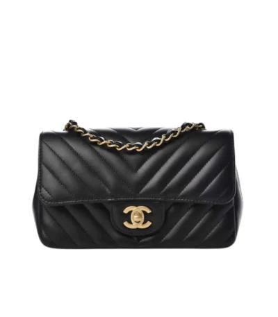 chanel lambskin chevron quilted mini rectangular flap black 19cm xmchm