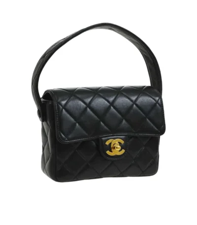 chanel lambskin leather party top handle satchel flap bag black 23cm yyfd6