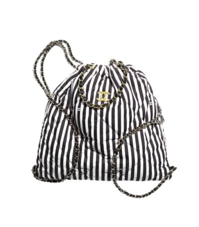 chanel large backpack printed fabric and gold metal in black and white 36cm oszfg
