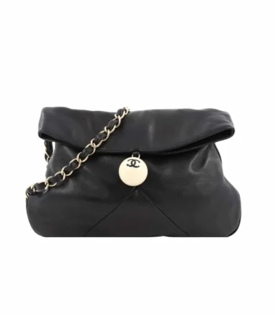 chanel leather cue ball foldover bag black 26cm 5cw4i