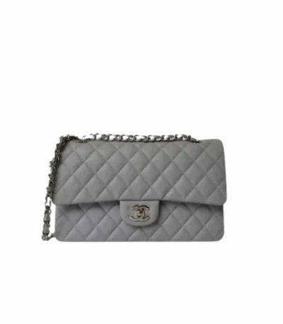 chanel medium classic flap bag silver hardware grey 25cm whuwo