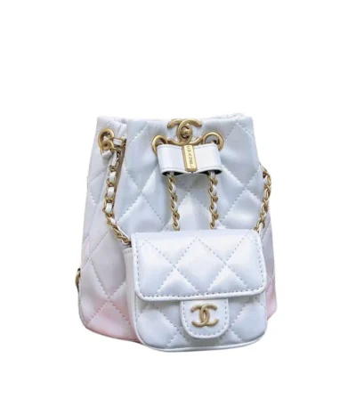 chanel mini bucket backpack gold tone hardware white 19cm twkbm