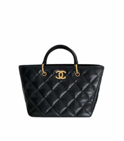 chanel shopping tote with gold handle black 25cm 9xujx