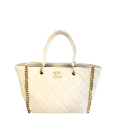 chanel shopping tote with gold handle white 25cm c2zha