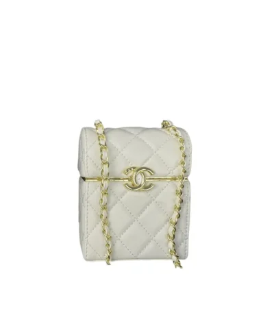 chanel small box with chain in lambskin white 12cm dmecy