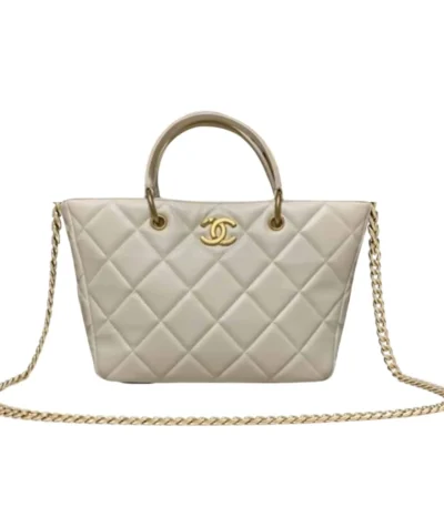 chanel small shopping bag lambskin white 25cm iq49p
