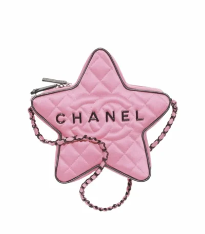 chanel star hand bag satin black metal light pink 22cm 1l3bo
