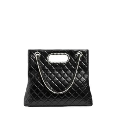 chanel timeless rare pearl black lambskin shoulder bag tote minaudire clutch 33cm naxui