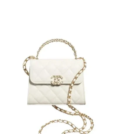 chanel top handle clutch with chain in caviar white 15cm 0sj1k