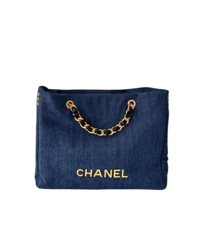 chanel tote bag with chain denim blue 40cm hb5wc