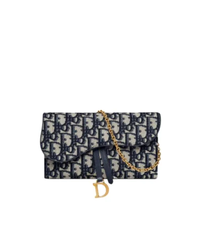 dior long saddle wallet with chain blue oblique jacquard 19cm abqe8