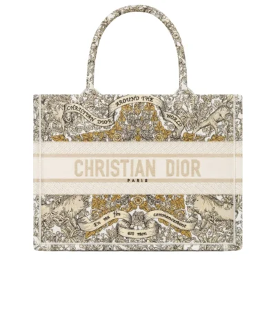 dior medium book tote around the world motif white 36cm xanio