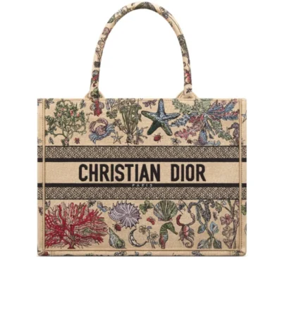 dior medium book tote raffia embroidered motif beige 36cm l2hid