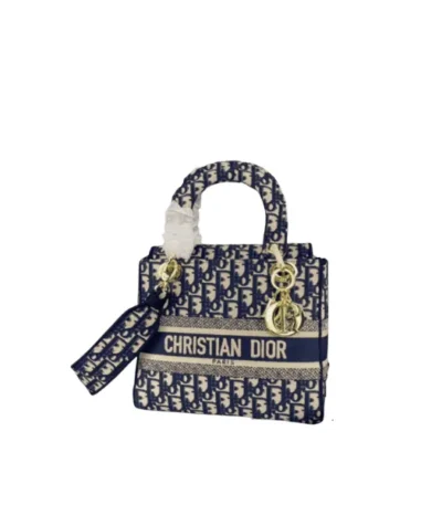 dior medium lady d lite bag canvas blue navy 24cm aocxh