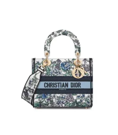 dior medium lady d lite bag white multicolor flowers 24cm 8xxsm