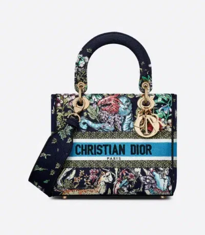 dior medium lady d lite blue multicolor d constellation embroidery m0565oruvm928 24cm jzfwh