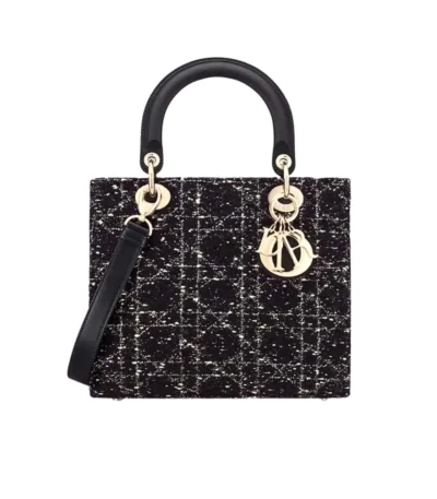 dior medium lady d lite cannage tweed black 20cm vlyz5