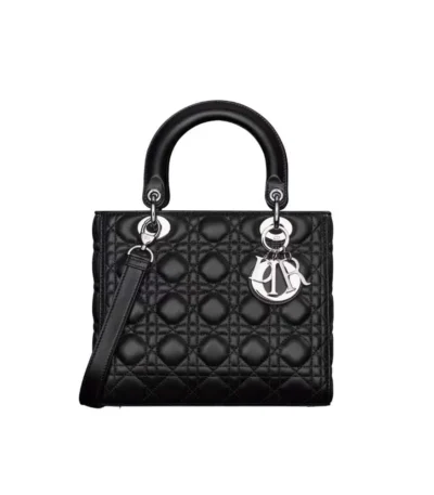 dior medium lady dior bag cannage lambskin black silver hardware 24cm jtovi