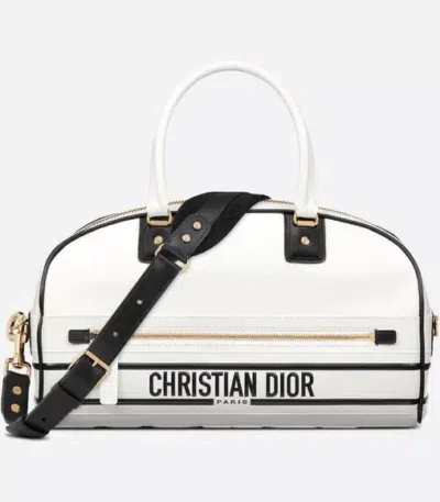 dior medium vibe zip bowling bag white smooth hwvkg