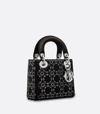 dior mini lady bag strass cannage satin black 17cm nhkbz