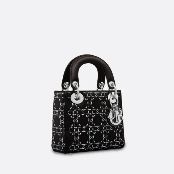 Dior Mini Lady Bag Strass Cannage Satin Black 17Cm