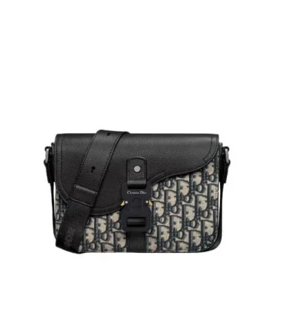 dior mini saddle bag with strap beige and black dior oblique jacquard and black grained calfskin 23cm mbcof