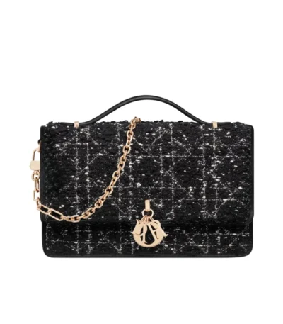 dior miss dior bag black cannage tweed 24cm p6ud1