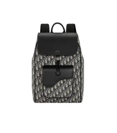 dior saddle backpack oblique jacquard and grained calfskin black 40cm tsqjy