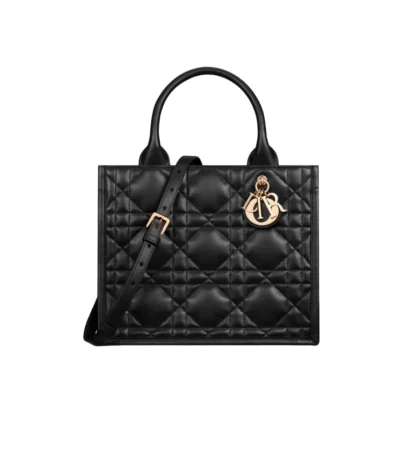 dior small book tote macrocannage calfskin powder black 26cm duxbr
