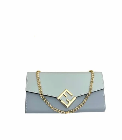 fendi ff diamonds continental with chain leather wallet light blue 19cm qtlqt