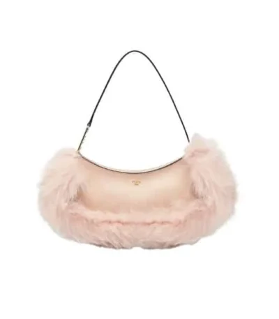 fendi olock swing pale pink leather and fox fur pouch 30cm eud6z