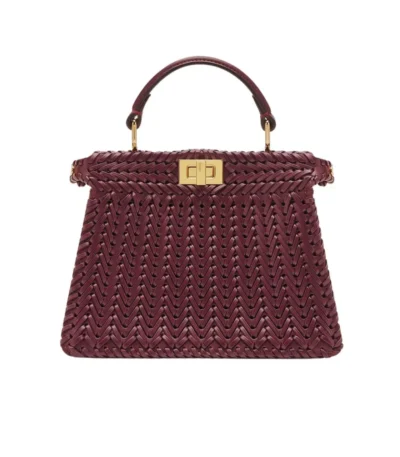 fendi peekaboo iseeu camellia interlace leather bag dark red 28cm naet2