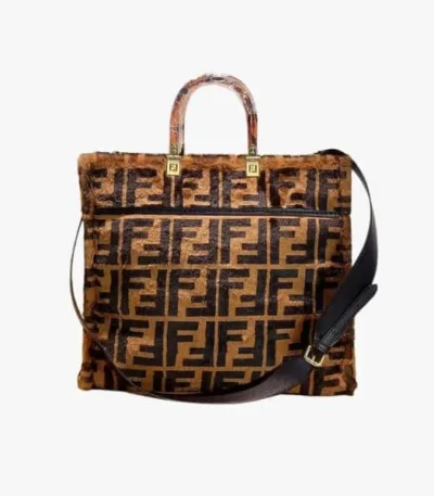 fendi sunshine medium ff sheepskin shopper brown q5uqp