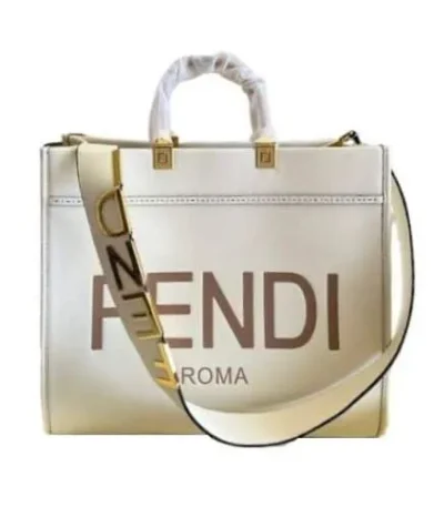 fendi sunshine medium white leather shopper 41cm y58qh