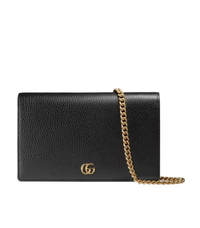 gucci gg marmont leather mini chain bag black leather 19cm nquqq