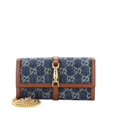 gucci jackie 1961 continental chain wallet gg denim 19cm 49gwo